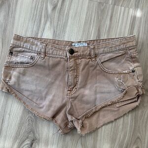 Free people Women's Tan Distressed denim Shorts size 28